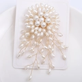 Elegant handmade faux pearl brooch with gold wire weaving and tassel flower design - White Style (MM-BR-7108)