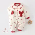 Thickened baby romper in cream and red with festive patterns and decorative bow - Princess Bowknot Jumpsuit (8773) / 73cm