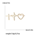 Minimalist gold heartbeat brooch with cross and heart symbols including dimensions - Gold