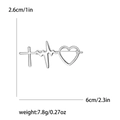 Silver heartbeat cross brooch pin with heart motif measuring 2.6cm in height - Silver