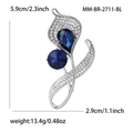 Eleganter silberner Orchideen Brosche mit blauen Kristallen und Strasssteinen, 5.9cm x 2.9cm - Blau (MM-BR-2711-BL)