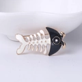 Cute black and white enamel fishbone brooch with gold plating for shirts and jackets - Black