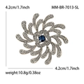 Sparkling floral brooch with blue crystal center and silver plating for suit lapels - Silver (Blue Zirconia)