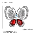 Broche papillon élégante avec cristaux blancs et pierres précieuses rouges en larmes - Argent Rouge