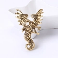 Retro golden flying dragon brooch made of alloy with intricate scale and wing details - Gold