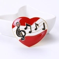 Enamel heart brooch with musical notes and treble clef in red, white and gold - Red Heart Music Note