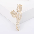Detailed view of tulip brooch with pavé-set zircons on golden stems and petals - Gold