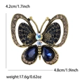 Broche papillon bleue en alliage doré vintage avec strass, taille 4,8x4,2 cm - Or Antique Bleu