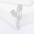 Elegant silver tulip brooch with micro-pave cubic zirconia on a minimalist stand - Silver