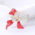 Elegante rode emaille strik broche met fonkelende strass en gouden legering - Rood (MM-BR-2709)