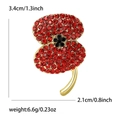 Red poppy flower brooch with crystals, gold-tone metal base, 3.4cm x 2.1cm size detail - Red
