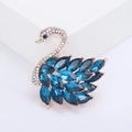 Elegant rose gold swan brooch with deep blue crystals and white rhinestones decoration - Blue