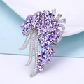 Elegant purple crystal grape brooch with silver rhodium plating and cubic zirconia - Violet