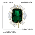 Spilla vintage dorata con pietra verde smeraldo e zirconi bianchi, misura 3,2x2,5 cm - Verde