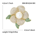 Luxury camellia flower brooch with micro-set zircon petals and a large center pearl - White Gold Color (MM-BR-8244-WH)