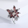 Elegant floral waterdrop brooch with purple crystals and rhinestones on silver base - Purple (MM-BR-2768)