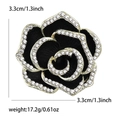 Elegant black enamel camellia brooch with white rhinestones and metal base for suits - Black Camellia Flower (7020-BK)