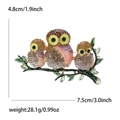 Detailed owl brooch with multi-colored rhinestones on a golden tree branch base - Yellow 2404-YL