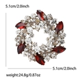 Elegant round flower wreath brooch with red marquise gems and sparkling white rhinestones - Red