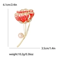 Rote Emaille-Blumenbrosche mit Perle und Strasssteinen, 6,1 cm Länge Größe - Rosa