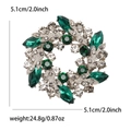 Detail showing 5.1cm diameter and 24.8g weight of elegant crystal floral wreath brooch - Grey Green