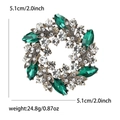 Antique gold flower wreath brooch with green and white crystals, 5.1cm diameter - Green