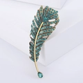 Vintage goldene Feder Brosche mit Pfauenblauen und Türkisen Strasssteinen - Grün