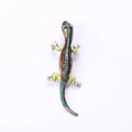 Bruine en groene gekko hagedis broche met blauwe strass op zilveren basis - Koffie (MM-BR-2705)
