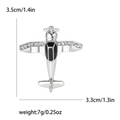 Silver alloy airplane brooch with crystal wings and black enamel finish, size 3.5x3.3cm - Silver