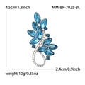 Spilla a foglia con cristallo blu, metallo argentato e strass bianchi, misura 4,5x2,4 cm - Blu