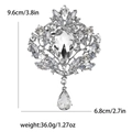 Eleganter Hof-Broschenanhänger aus Silberlegierung mit Kristallen, 9,6 cm x 6,8 cm Größe - Silber