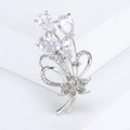 Detail of silver bouquet brooch with teardrop crystals and a pavé-set diamond bow - Silver