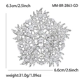 Dettaglio ravvicinato con dimensioni di un'elegante spilla a fiore con strass da donna - Argento