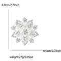Silver flower brooch with sparkling rhinestones, 6.9cm size for elegant women suits - Silver