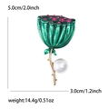 Spilla loto verde con cristalli rosa e perla bianca, accessorio moda alto 5 cm - Verde