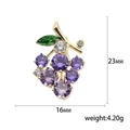 Cute crystal grape brooch in gold finish with green leaves and purple zircon stones - Purple