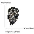 Eleganter Blumen-Anstecknadel aus Goldlegierung mit grauen und schwarzen Kristallen - Schwarz
