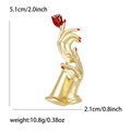 Gold hand holding red rose brooch with dimensions of 5.1cm height and 2.1cm width - KC Gold
