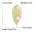 Elegant gold leaf brooch with cubic zirconia and freshwater pearl dimensions shown - Gold (8273-GD)