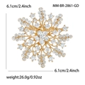 Detaillierte Größentabelle für Strass-Blumenbrosche mit Maßen von 6,1 cm und 26,0 g Gewicht - Gold (MM-BR-2861-GD)