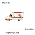 Spilla in smalto a forma di ambulanza con croce rossa e linea cardiaca per infermieri - Bianco (MM-BR-2499-WH)