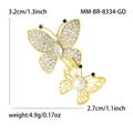 Fashionable golden double butterfly brooch with sparkling zircon and white pearl accent - Gold
