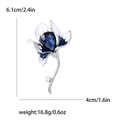 Blue flower crystal brooch with teardrop gemstone and silver finish, 6.1cm by 4cm size - Blue