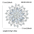 Macro detail of alloy flower brooch with marquise rhinestones and silver base dimensions - Silver (MM-BR-2858-SL)