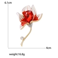 Creative red and white floral enamel brooch with red gemstone and crystal accents - Red
