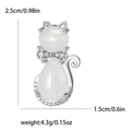 Spilla gatto carina in opale con fiocco in zircone scintillante e cornice d'argento - Argento-8326