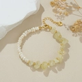 Baroque pearl and yellow gemstone asymmetric bracelet with adjustable gold heart charm - Natural Pearl Citrine