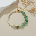 Baroque pearl and green gemstone bracelet with gold heart pendant and adjustable chain - Natural Pearl Green Aventurine