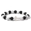 Detail of 8mm lava stone and white turquoise beads with a cross pendant charm - White Turquoise And Lava Stone