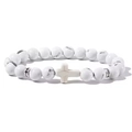8mm white turquoise beaded bracelet with cross pendant and silver metal spacers - White Turquoise With White Cross
